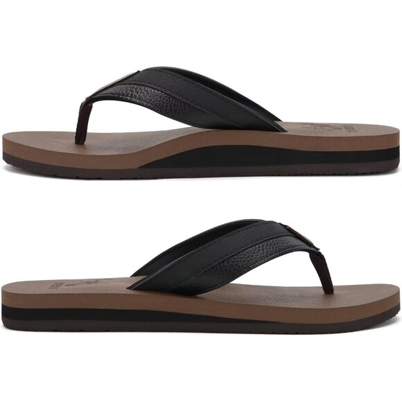 ?Men\'s Flip Flop Sandal Black Brown Leather Slip On Arch Support Comfort Shoes main image 5